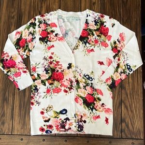 EUC Cleo white & pink floral cardigan